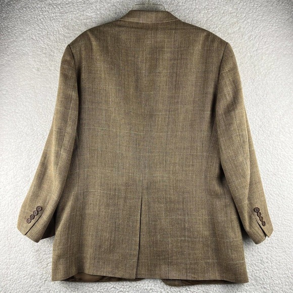 Brooks Brothers Herringbone Silk Linen Wool Sport Coat Men 44 Brown Blazer Italy - Picture 2 of 10